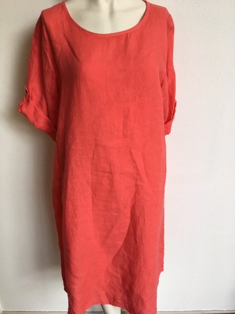 Beschrijvend lint stoeprand Linnen jurk koraal rood XL – Mooilifestyle Webshop